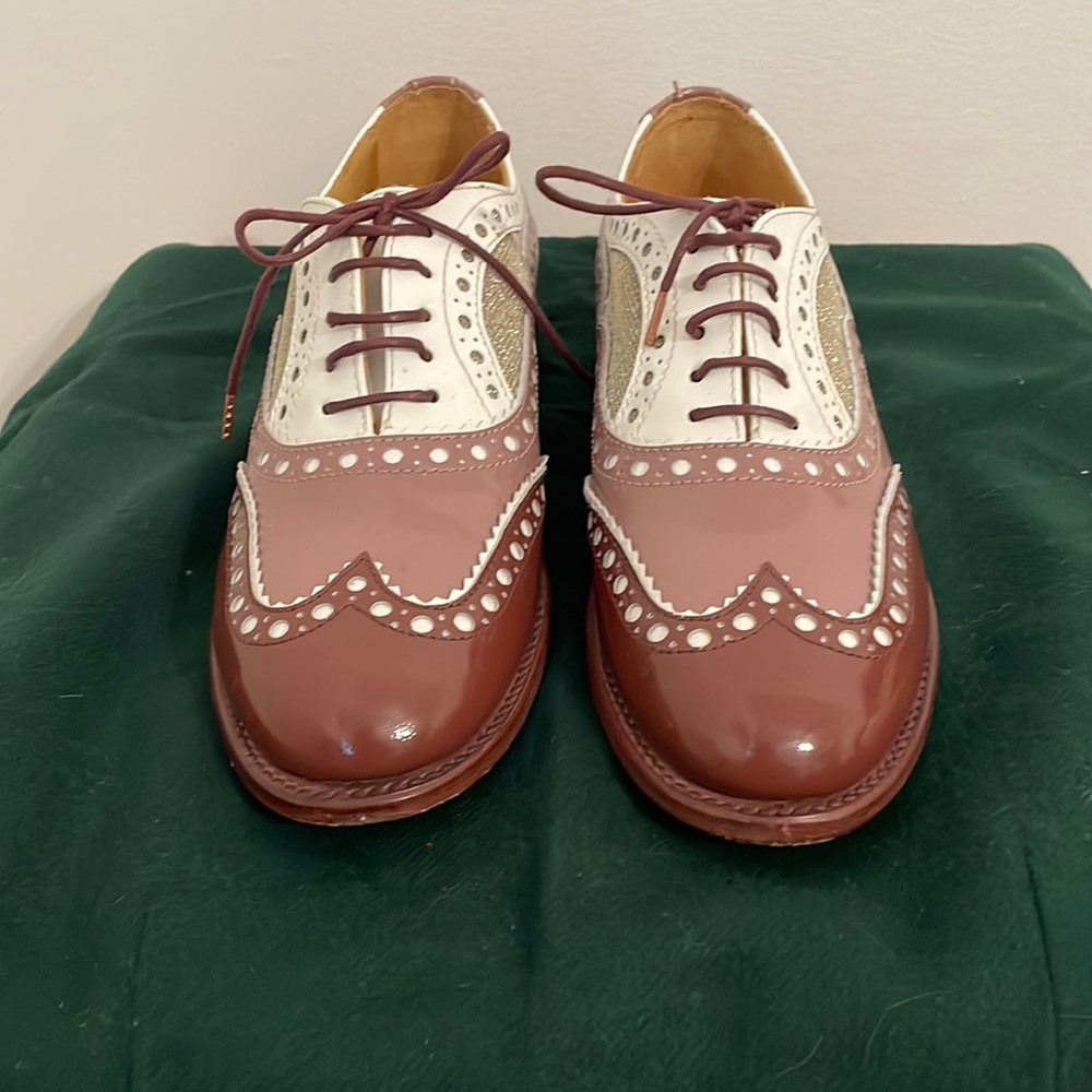 Angela Scott patent leather glitter oxfords